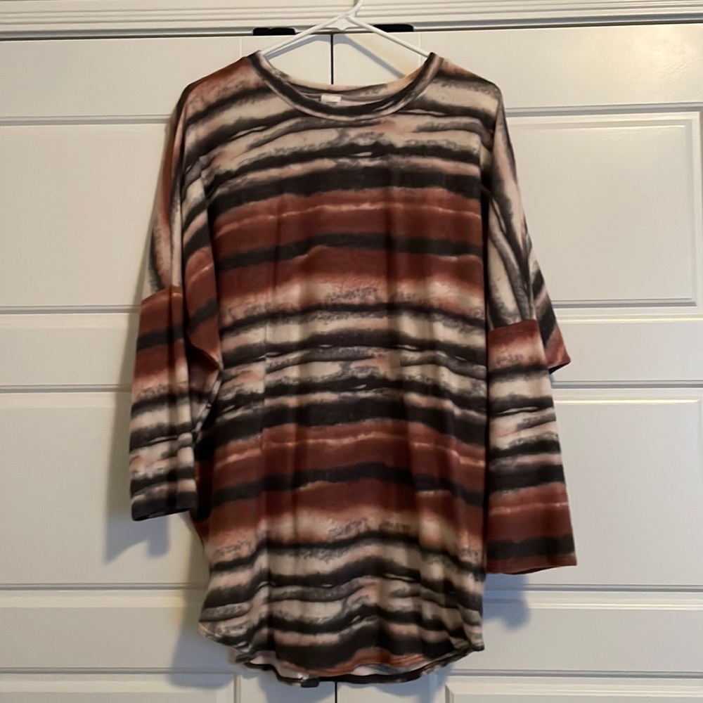 Soft sweater top with batwing rust black cream stripe detail from Discount Divas